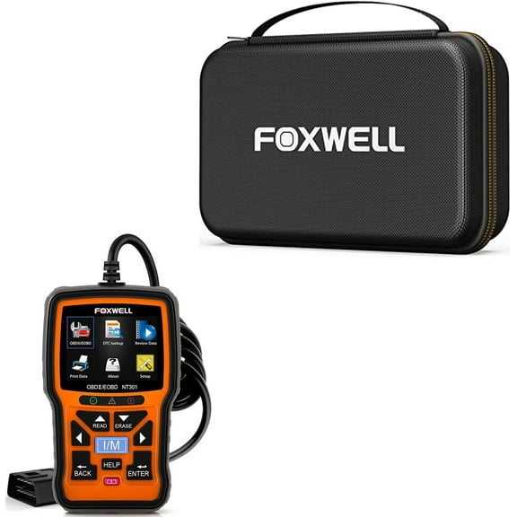 FOXWELL NT301 OBD2 Scanner Battery Tester 12V,4 IN1 OBD Scanner Diagnostic Tool with OBD2 Scanner Protective Carring Case