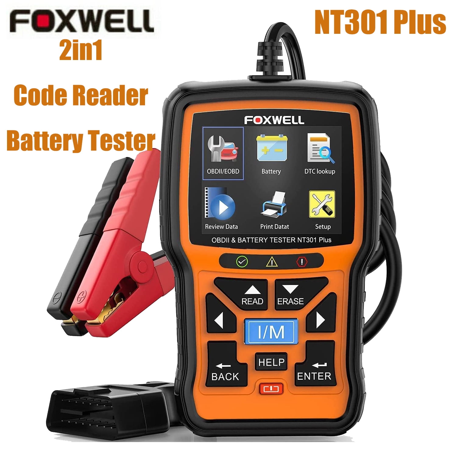 Foxwell NT301 Plus OBD2 Scanner, 12V Battery Tester, Code Reader