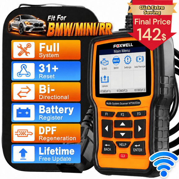 FOXWELL NT510 Elite OBD2 Scanner For BMW, Bidirectional Full System Diagnostic Scan Tool, 31+ Reset Services ABS SRS EPB, Auto Vin, Wifi Free Update