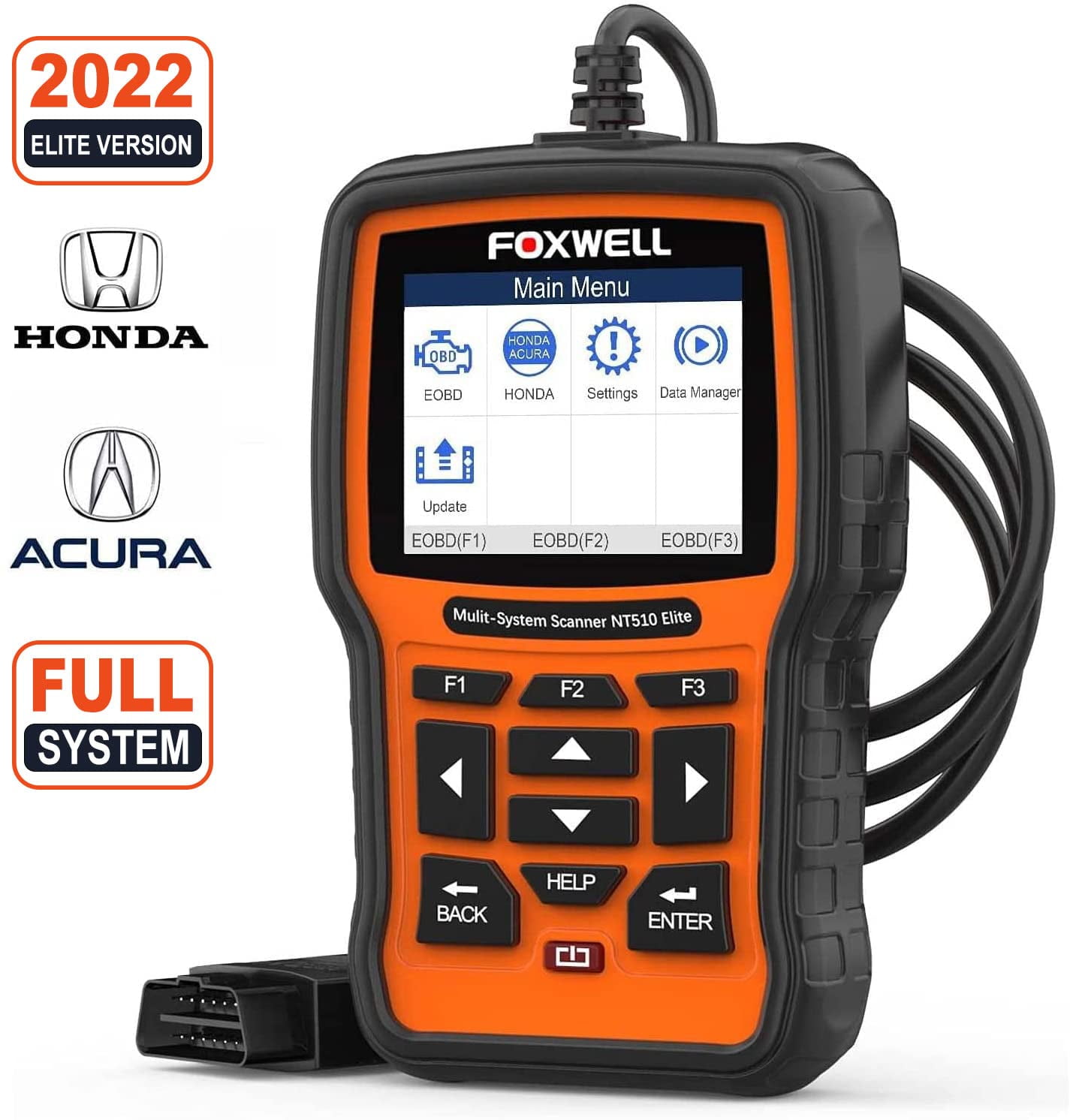 FOXWELL NT510Elite OBD2 Scanner Automotive Code Reader for Honda Acura, All System Bi