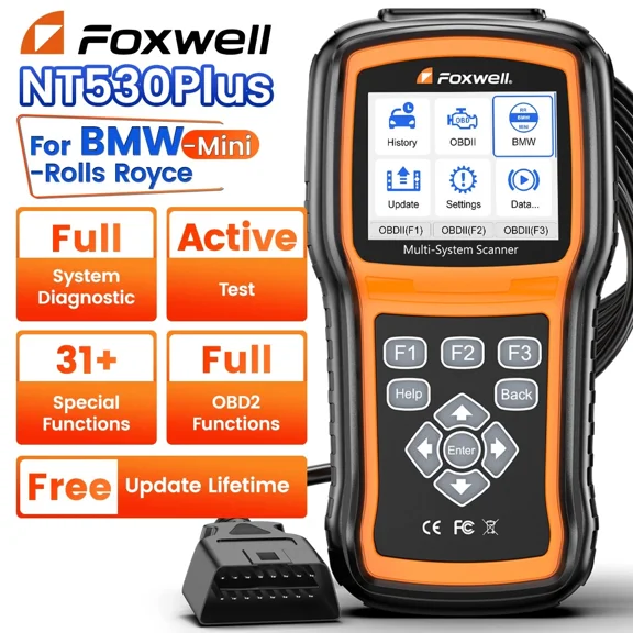 FOXWELL NT530 for BMW - Bidirectional Diagnostic Scan Tool for All Systems, All Maintenance Service - OBD2 Scanner Automotive Code Reader ABS Bleed SRS SAS TPMS TPS EPB Oil Reset CKP