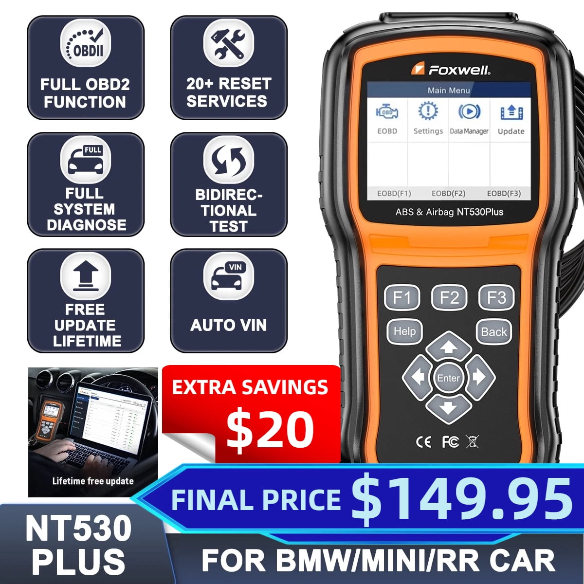 Foxwell NT530plus診断スキャナーBMW OBD2 コーディングに NT530 