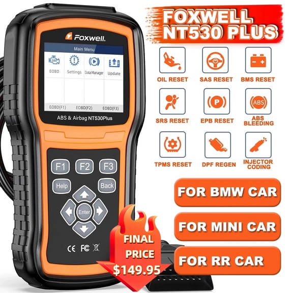 FOXWELL NT530 for BMW - Bidirectional Diagnostic Scan Tool for All Systems, All Maintenance Service -  OBD2 Scanner Automotive Code Reader ABS Bleed SRS Airbag SAS TPMS TPS EPB Oil Reset CKP