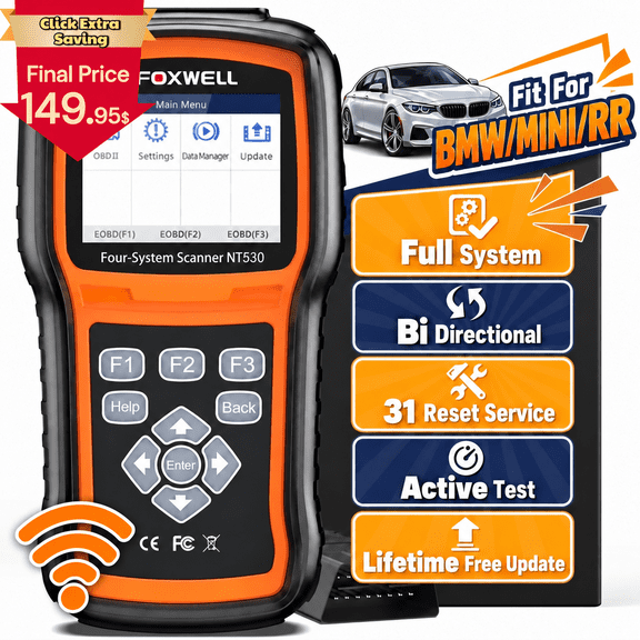 FOXWELL NT530 Plus for BMW All Systems OBD2 Scanner, All Maintenance Service Bidirectional Diagnostic Scan Tool OBD2 Scanner Automotive Code Reader
