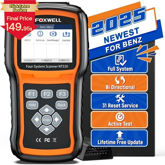 FOXWELL NT530 Plus for BENZ All Systems, All Maintenance Service - Bidirectional Diagnostic Scan Tool OBD2 Scanner Automotive Code Reader