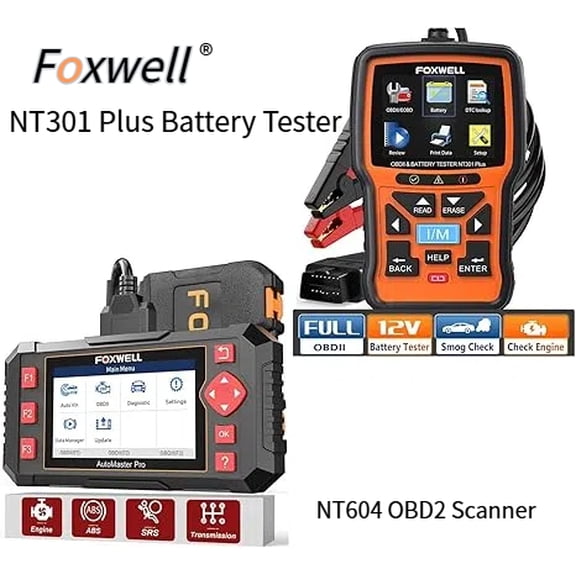 FOXWELL NT604 Diagnostic Scanner Tool with NT301 Plus OBD2 Scanner Battery Tester for Check Engine Light