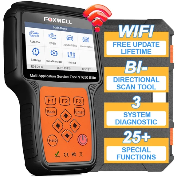 FOXWELL NT650 Elite Wireless OBD2 Scanner Bidirectional Car Diagnostic Tool ABS SRS Oil with 26 Service Reset