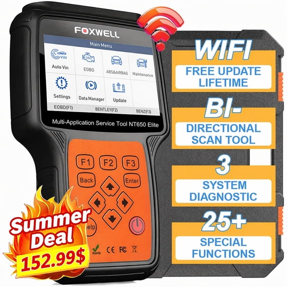 FOXWELL NT650 Elite Wireless OBD2 Scanner Bidirectional Car Diagnostic Tool ABS SRS Oil with 26 Service Reset
