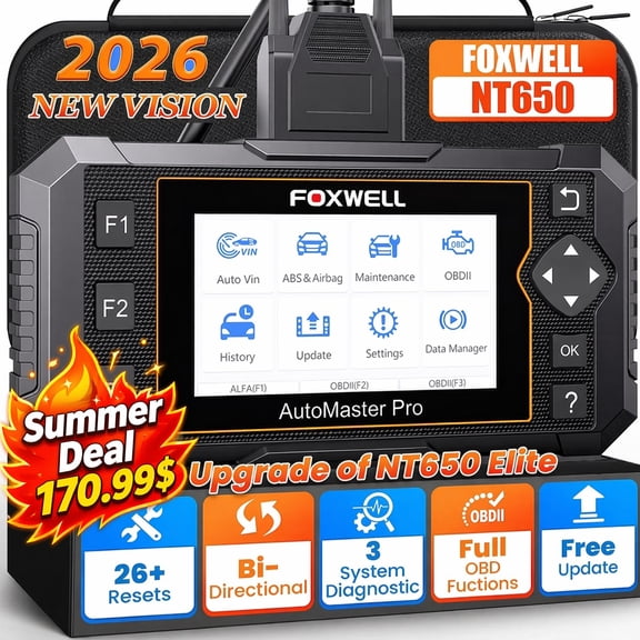 FOXWELL NT650 OBD2 Scanner Bidirectional Diagnostic Tool, 26+ Maintenance Reset Services ABS SRS Oil Automotive scan tool Car Code Reader