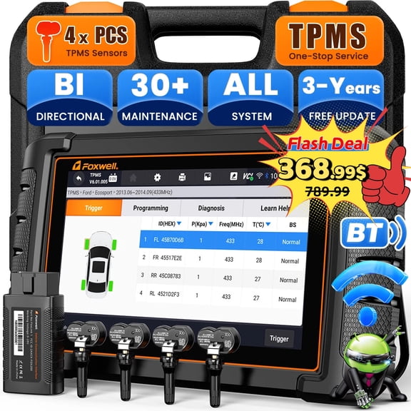 FOXWELL NT809TS TPMS Relearn Activation Tool OBD2 Scanner All Systems Bi-Directional Diagnostic Scan Tool 30+ Reset Active Test EOBD OBD Car Diagnostic Scanner TPMS Functions with 4PCS Sensors