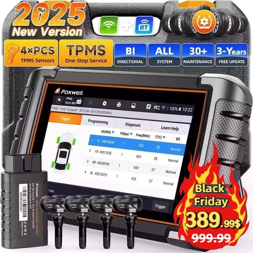 FOXWELL NT809TS TPMS Relearn Activation Tool OBD2 Scanner All Systems Bi-Directional Diagnostic Scan Tool 30+ Reset Active Test EOBD OBD Car Diagnostic Scanner TPMS Functions with 4PCS Sensors