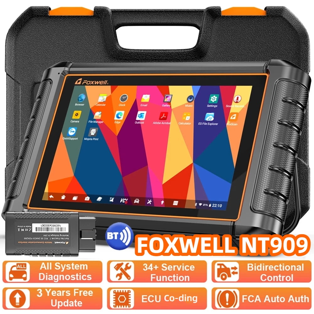 FOXWELL NT909 Bluetooth Automotive Bi-directional Diagnostic Scan Tool All System OBD2 Scanner 30+ Reset Functions ECU Coding Automotive Diagnostic Scanner Tablet Supports Electrical & New Energy Cars