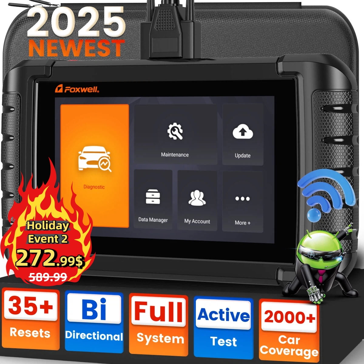 FOXWELL NT809 Car Diagnostic Scan Tool OBD2 Scanner Bi-Directional & Active Test Full System Code Reader with 30+ Maintenances 3-Year Update