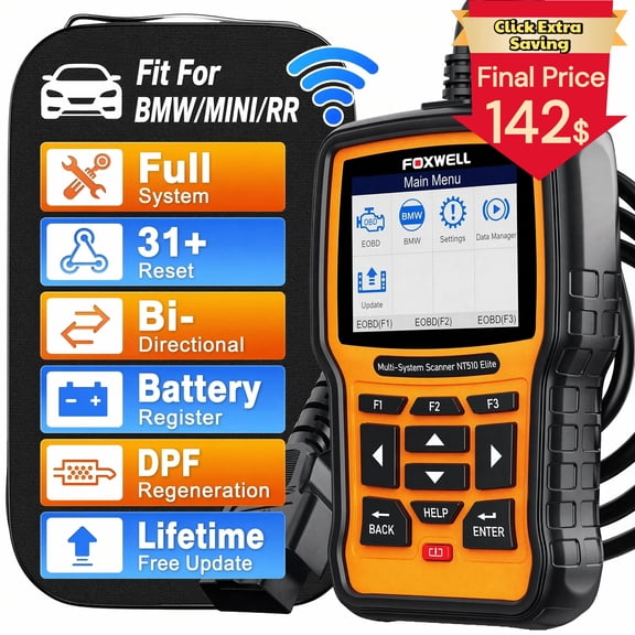 FOXWELL NT510 ELITE OBD2 Scanner For BMW Bidirectional Full Systems Car Diagnostic Scan Tool Active Test SRS EPB SAS Code Reader