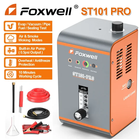 FOXWELL 0.5 PSI EVAP Smoke Machine Automotive Built-in Air Pump, Flowmeter, Air/Smoke Mode, Professional Engine EVAP Vacuum Leak Detector for All DC12V Vehicles