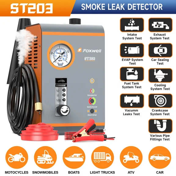 FOXWELL Automotive EVAP Smoke Machine Leak Detector Diagnostic Tester with Built-in Air Pump, Pressure Gauge, Flow Meter, Professional Auto Smoke Machine Leakage Diagnostic Tester Tools Kit