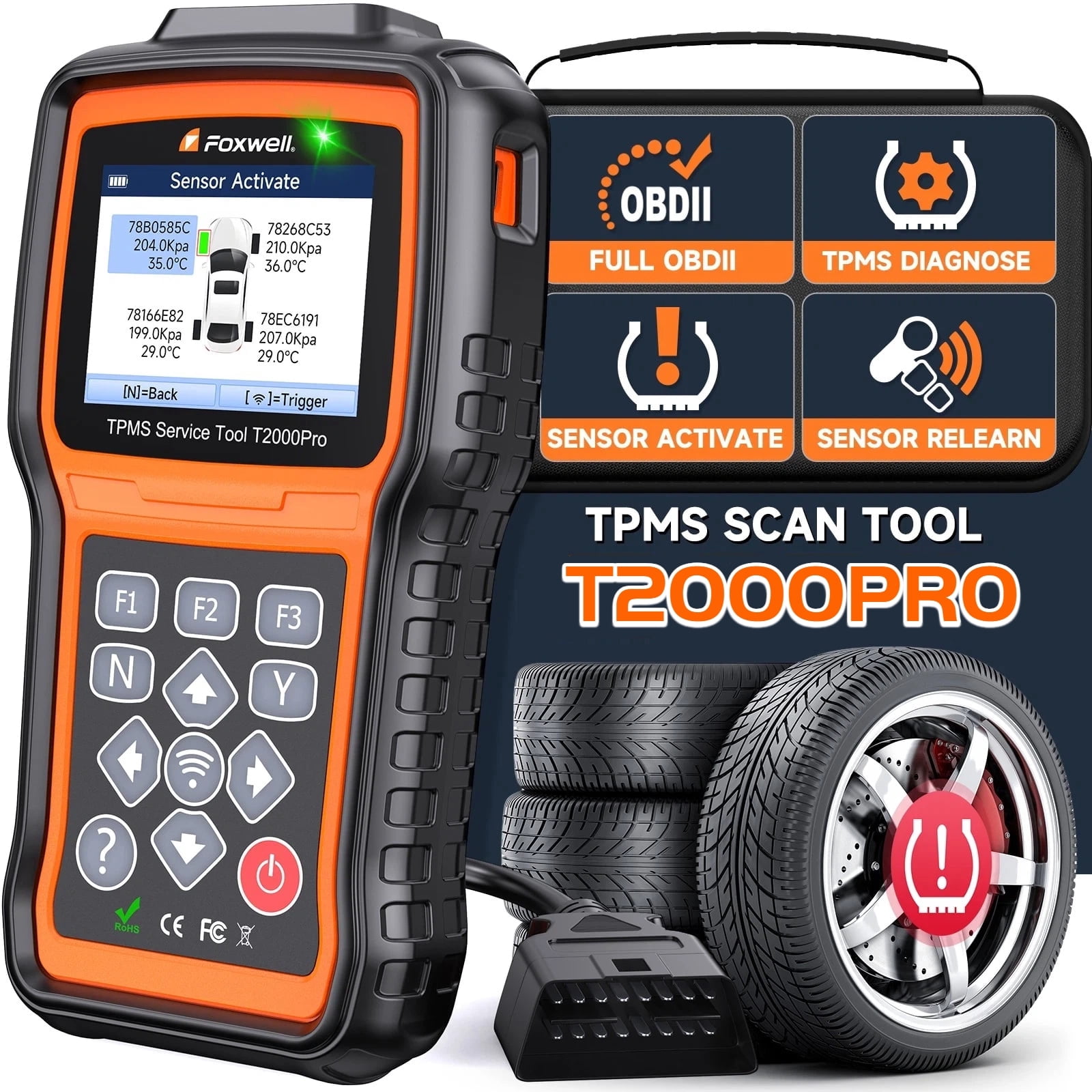 Foxwell T2000 TPMS 最新汎用ライターOBDテスター(本体のみ) FOXWELL T2000 Pro TPMS Relearn Tool, Activate/Relearn All Sensors