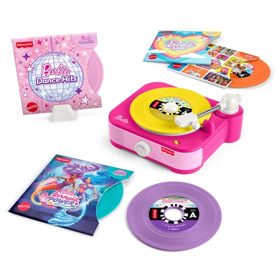 Fisher-Price Barbie Record Player Musical Toy for Preschool Pretend Play, 5 Records & Display Rack