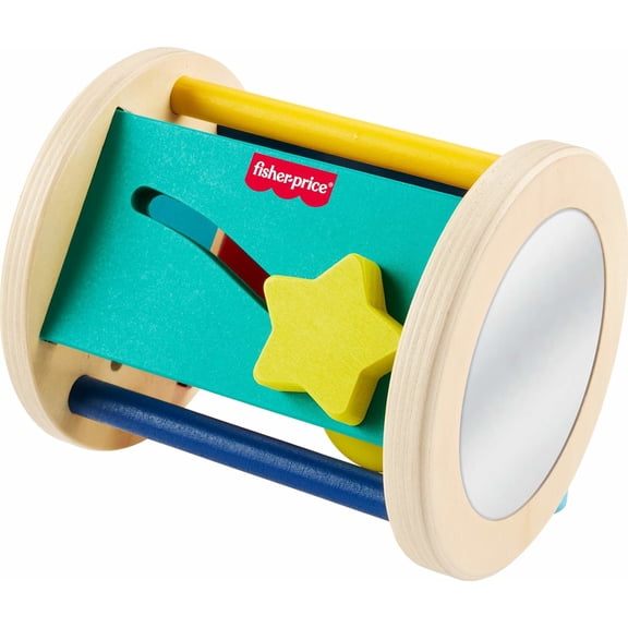 Fisher-Price Wooden Crawl After Roller Baby Activity Toy for Sensory & Motor Skills Development