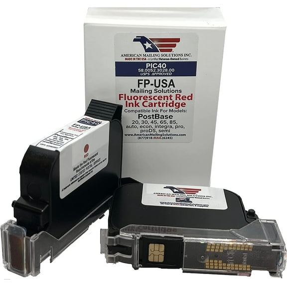 FP PostBase PIC40 High Capacity Fluorescent Red Ink Cartridge Set Franco Postalia