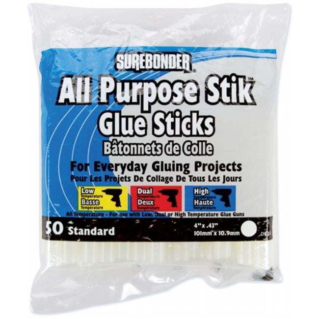 Surebonder All-Purpose, All-Temperature Full-Size Hot Glue Sticks - Perfect for Wood, Fabric, and Crafts - 50 Pack, 4 Inch Length, Clear