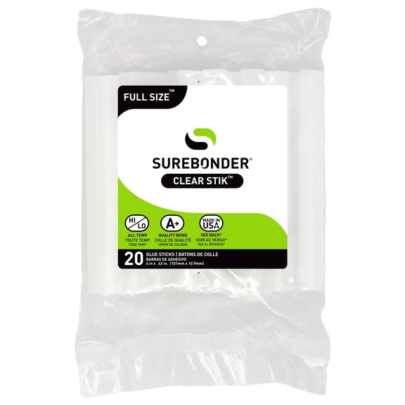 Surebonder DT-20 All Temperature Hot Glue Sticks 4" x 0.43" Full Size, 20 Count Clear, Strong Bond for Crafting, DIY Repairs, & Woodworking Works in High & Low Temp Glue Guns