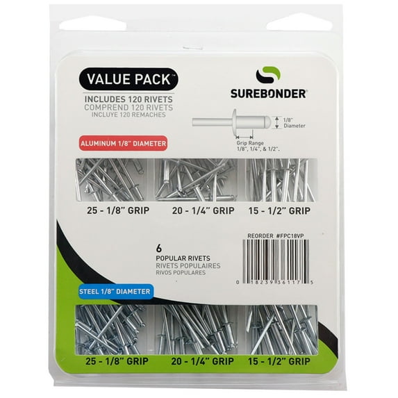 FPC18VP MULTIPACK 1/8" DIAMETER RIVETS - 60 ALUM & 60 STEEL