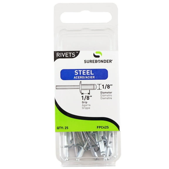FPC42S Short Steel Rivets - 1/8" Diameter, 1/8" Grip - 25 Count