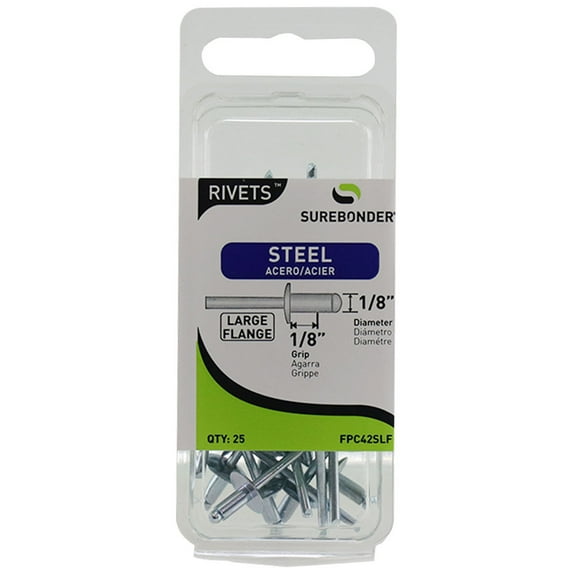 FPC42SLF Large Flange Short Steel Rivets - 1/8" Diameter, 1/8" Grip - 25 Count