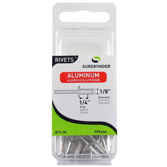 FPC44A Short Aluminum Rivets - 1/8" Diameter, 1/4" Grip - 20 Count