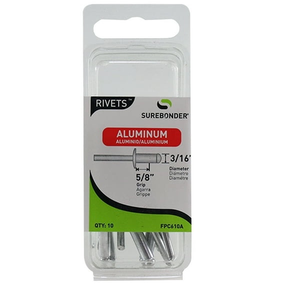 FPC610A Long Aluminum Rivets - 3/16" Diameter, 5/8" Grip - 10 Count