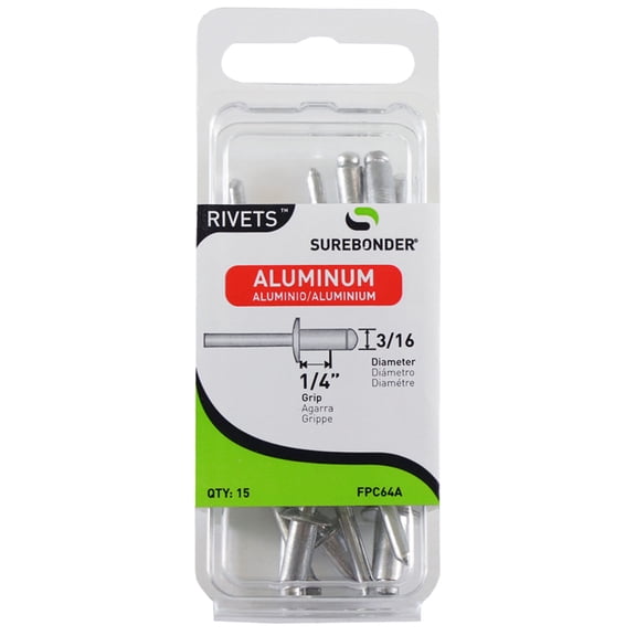 FPC64A Short Aluminum Rivets - 3/16" Diameter, 1/4" Grip - 15 Count