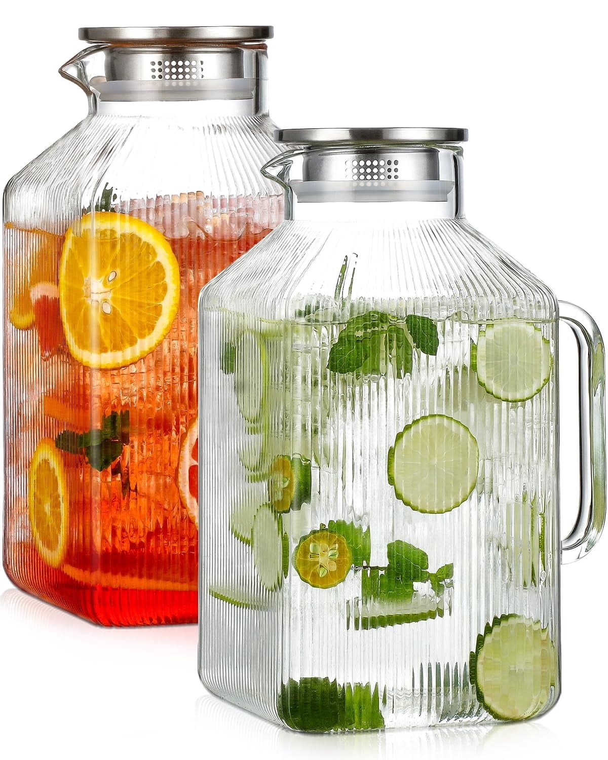 FPCYCG 2pcs 1 Gallon Glass Pitcher with Lid and Handle,Water Pitcher Coffee Beverage Serveware Iced Tea Pitcher,Glass Jug Carafe Infuser for Fridge Hot/Cold Drinks