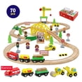 thumbnail image 1 of FPCYCG 70PCS Wooden Train Set with Tracks Trains Toys for Kids Toddlers, 1 of 6