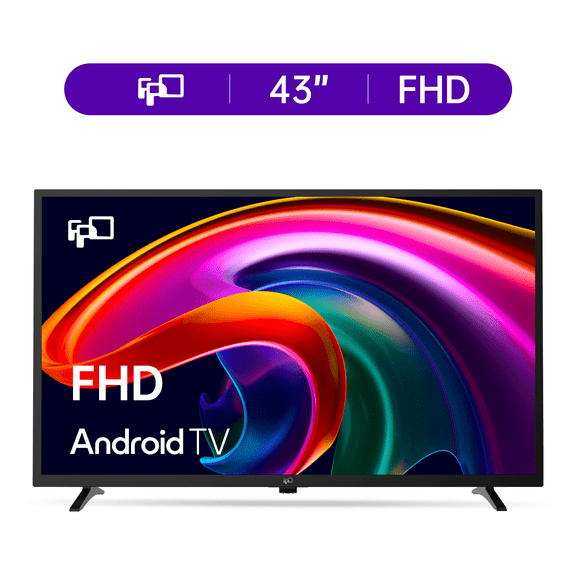 FPD 43-inch Smart TV, 1080P FHD Android TV with Google Play Built-in Chromecast, Dolby Audio, Hdr 10, Flat Television with Assistant Voice Control