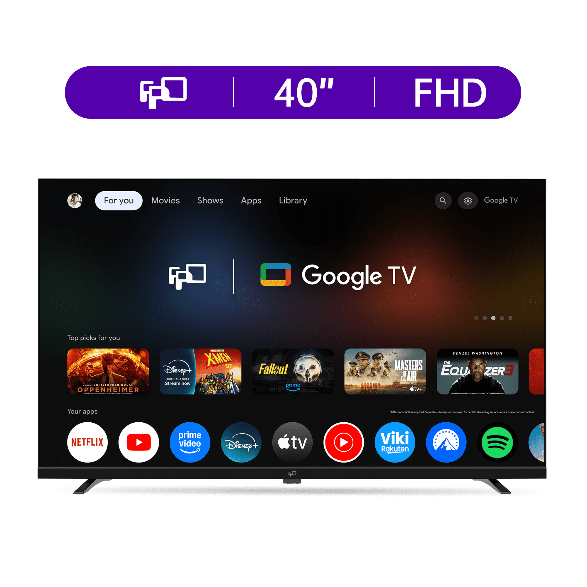 FPD 40-inch Smart TV, 1080P Fhd LED Google TV with Google Play/Cast, Google Assistant Voice Control, Dolby Audio, HDR10, Flat Screen