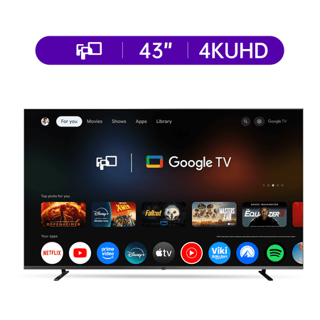 FPD 43-inch Smart TV, 4K UHD Google TV with Google Play Built-in Google Cast , Dolby Audio, Hdr 10, Flat Television with Assistant Voice Control