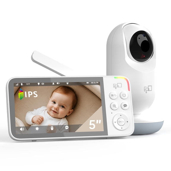 FPD 5'' Video Baby Monitor with 30 Hours Battery, Remote Pan-Tilt-Zoom Baby Monitor No WiFi, Baby Monitor with Camera and Audio, Night Vision, ECO Mode, Two-way Talk, 8 Lullabies, 1000ft Range