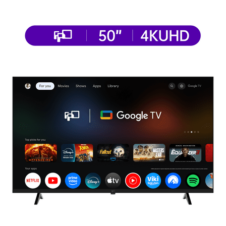 FPD 50 inch Smart TV, 4K UHD Google TV with Google Play Built in Chromecast , Dolby Audio, Hdr 10, Flat Television with Assistant Voice Control