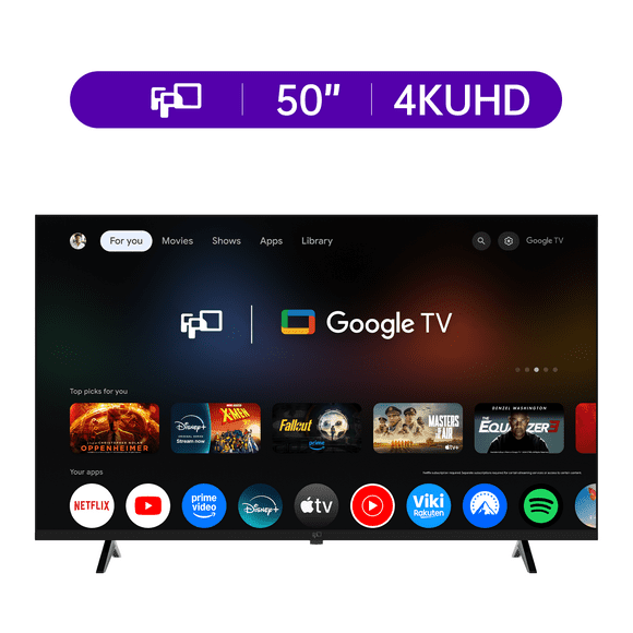 FPD 50 inch Smart TV, 4K UHD Google TV with Google Play Built in Chromecast , Dolby Audio, Hdr 10, Flat Television with Assistant Voice Control