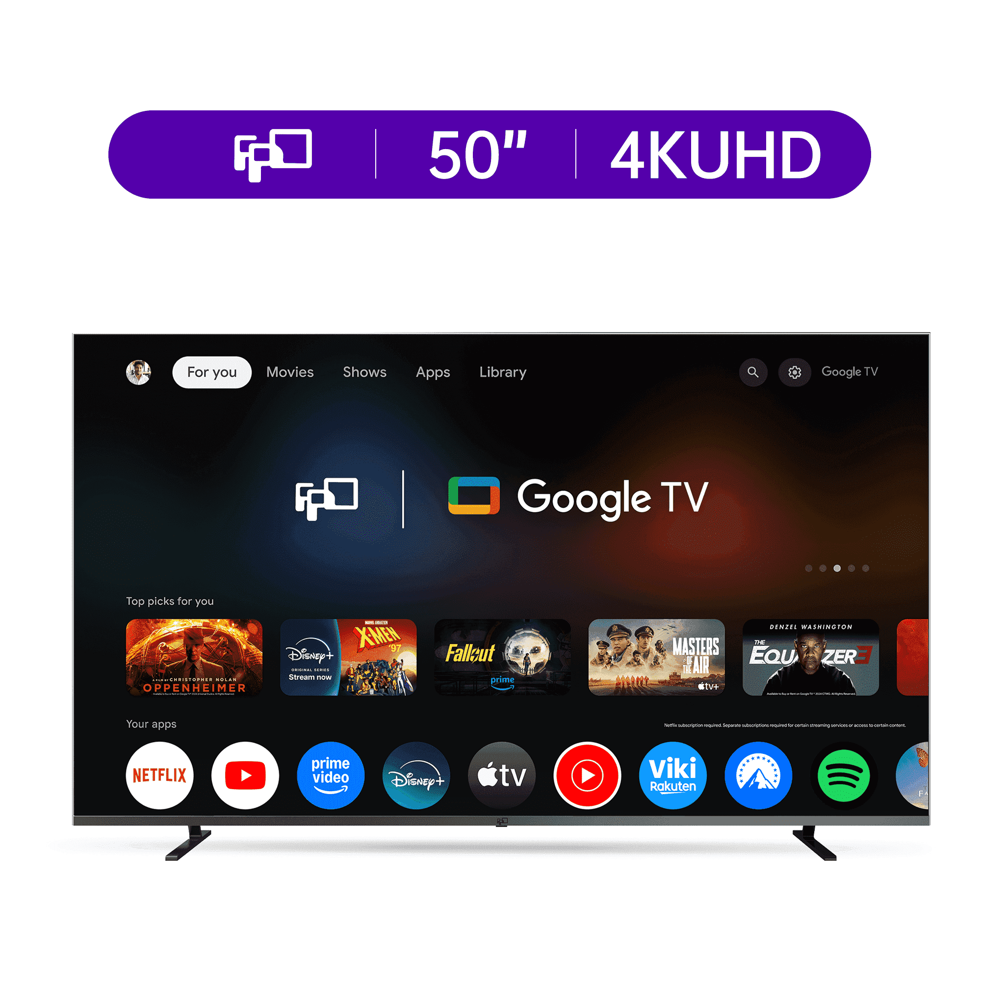 FPD 50-inch Smart TV, 4K UHD Google TV with Google Play Built-in Google Cast , Dolby Audio, Hdr 10, Flat Television with Assistant Voice Control