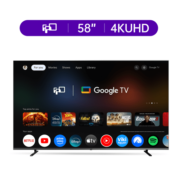 FPD 58-inch Smart TV, 4K UHD Google TV with Google Play Built-in Google Cast , Dolby Audio, Hdr 10, Flat Television with Assistant Voice Control