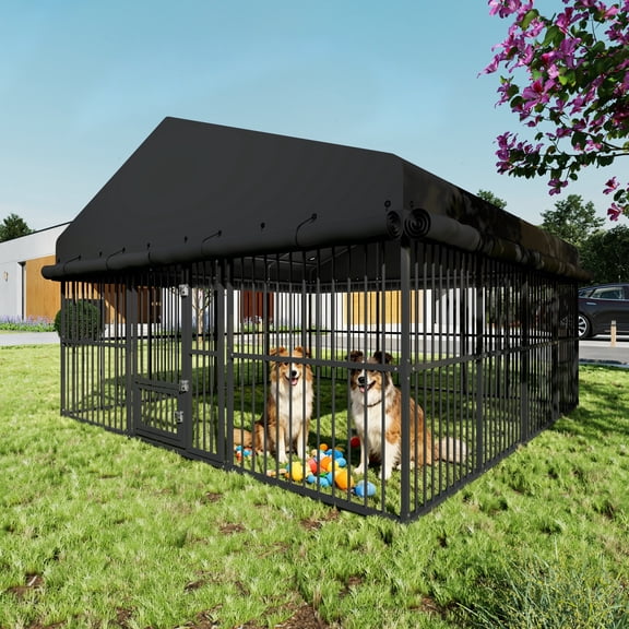 FPMYB 10x10x6 FT Large Outdoor Dog Kennel, Heavy-Duty Metal Dog Cage with Swivel Door and Full-Cover Waterproof Oxford Cloth Enclosure, Weatherproof Shelter for Medium & Large Dogs