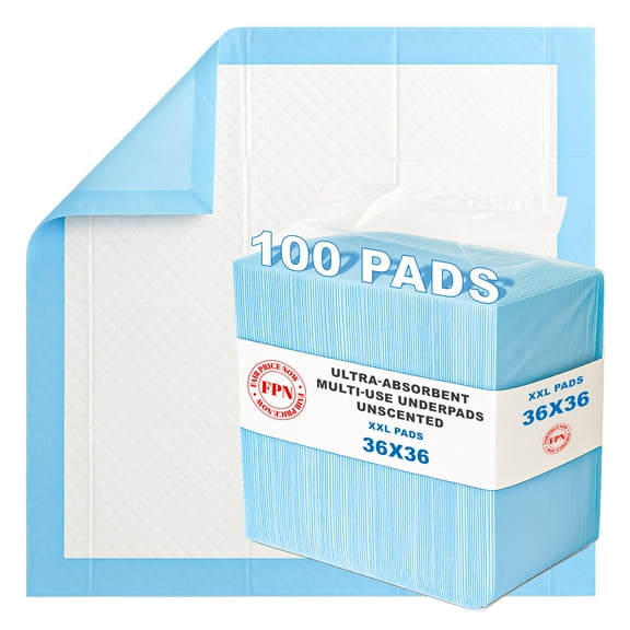 FPN 100-Pack Disposable Underpads 36x36 inch | Extra Large, Ultra-Absorbent, Leak-Proof Bed Protection Pads for Kids, Adults, Elderly & Pets | Incontinence Care