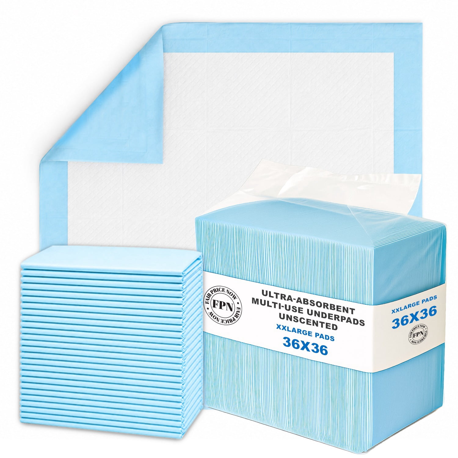 FPN 100-Pack Disposable Underpads 36x36 inch | Extra Large, Ultra-Absorbent, Leak-Proof Bed Protection Pads for Kids, Adults, Elderly & Pets | Incontinence Care