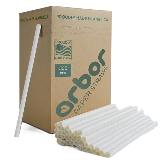 FPN Arbor Paper Drinking Straws 7.5 Inch White 550 Count | Eco Friendly Disposable Paper Straws for Cold Drinks, Juice & Party Supplies | Durable Compostable Drinking Straws Bulk Pack