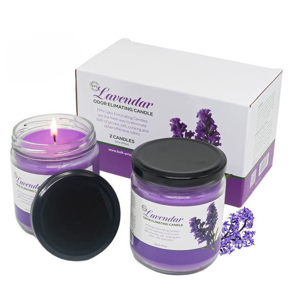 FPN Aroma Candles, Lavender, 12oz, 2-Pack, 90-Hr Burn, Odor Eliminating Set for Pet, Kitchen & Smoke