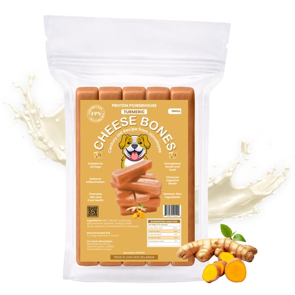 FPN Cheese Dog Chew Turmeric Himalayan Yak Long Lasting Natural Dog Chews for Aggressive Chewers High Protein Cow Milk Alternative Healthy Dental Dog Treat Made in Belgium (Small)