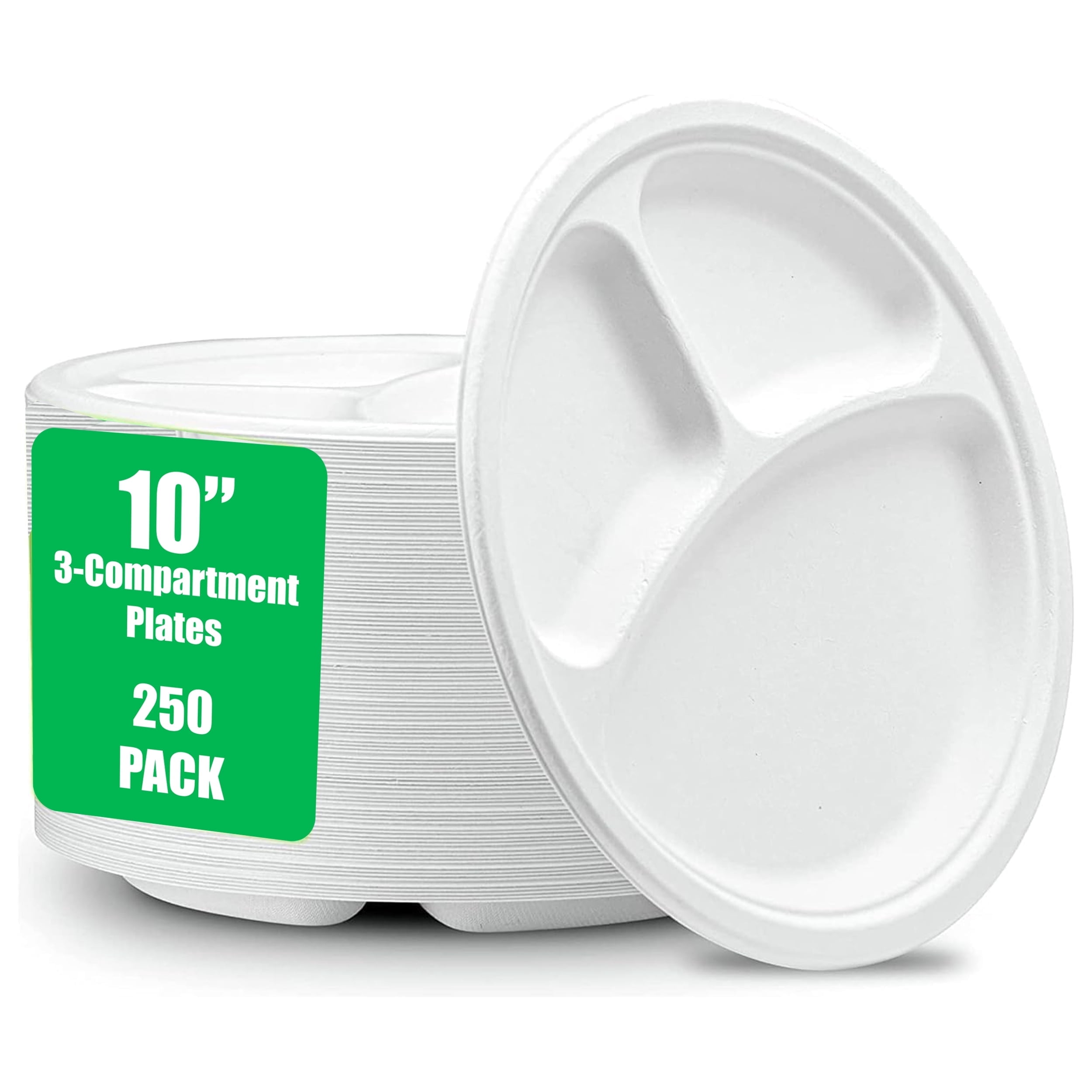 FPN Compartment Plates 250 Pack, 10 in Disposable - Compostable–Sturdy ...
