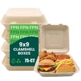 thumbnail image 1 of FPN To-Go Container Compostable Paper Clamshell Takeout Boxes 9X9, 75CT Eco-Friendly Paper  Microwave Safe Lunch Boxes for Restaurants Catering Meals, 1 of 10